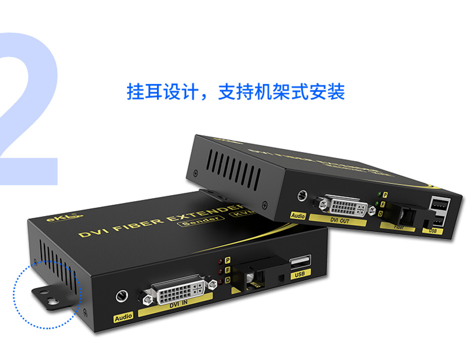 20千米DVI光端机DFKU200采用挂耳式机架安装外观设计
